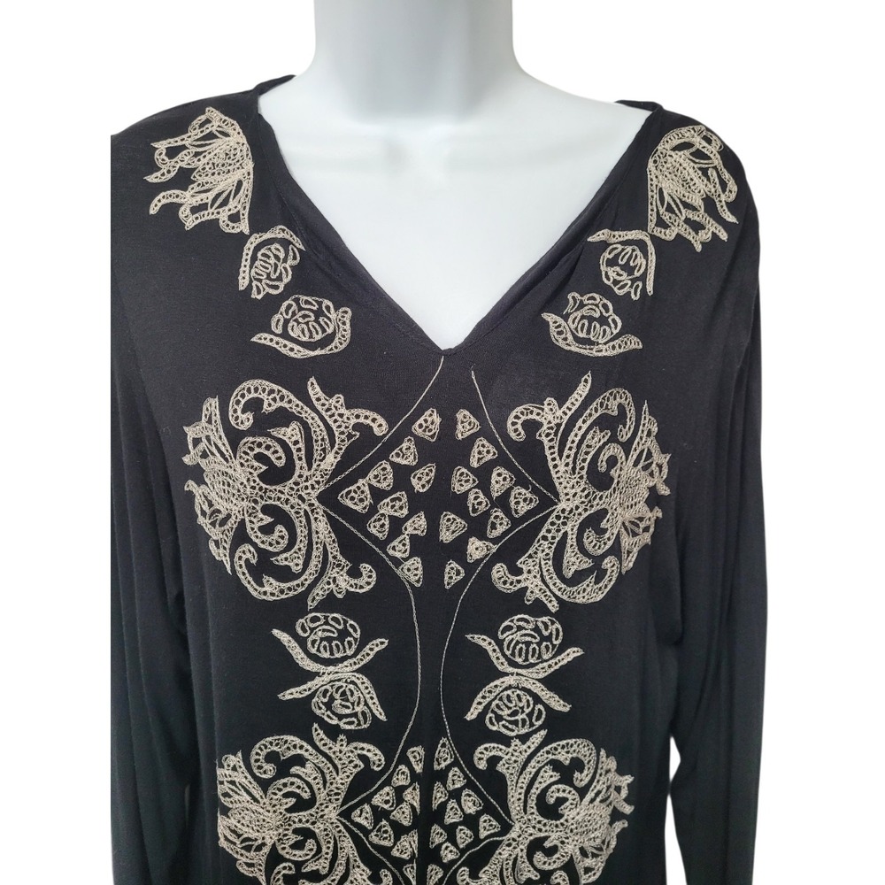 Womens Long Sleeve Fairy Grunge Tunic Top Size L Black Whimsigoth Embroidered